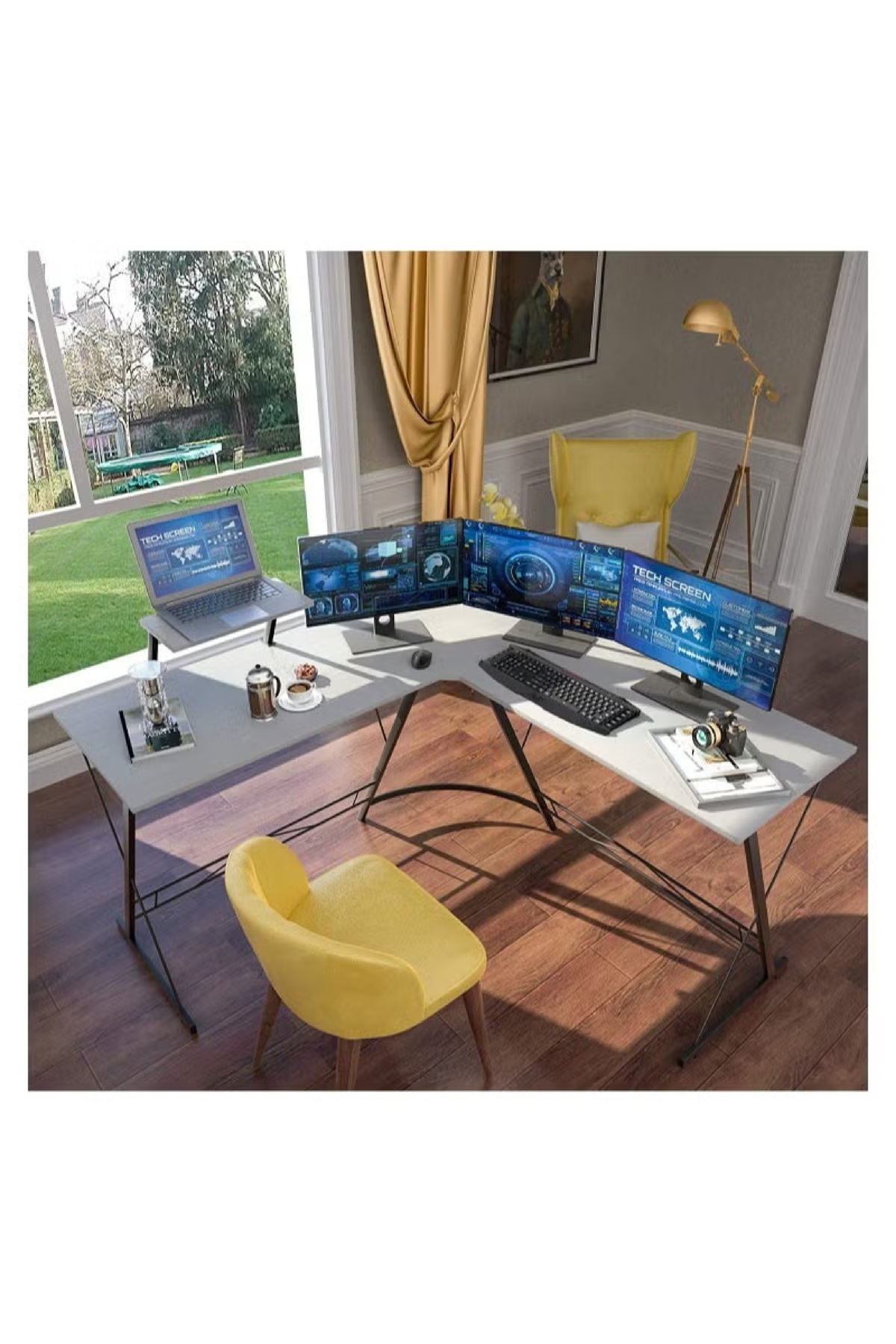 مكتب كمبيوتر زاوية على شكل حرف L – طاولة ألعاب ومح...