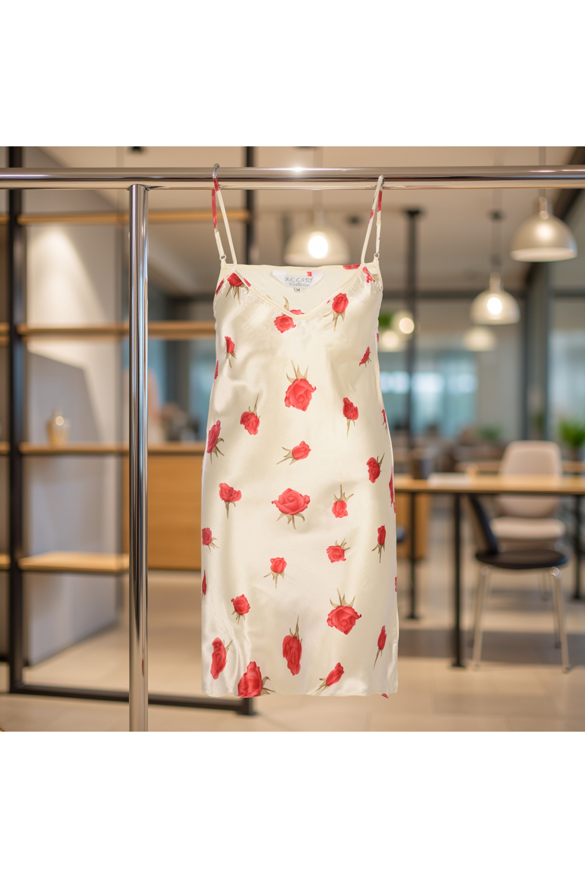 Al Lady Ip Askılı Çiçek Motifli Saten Gecelik