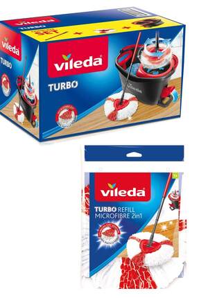 Vileda Turbo 2in1 Pedallı Temizlik Seti + 2 Paket Mikrofiber 2in1 Yedek Paspas