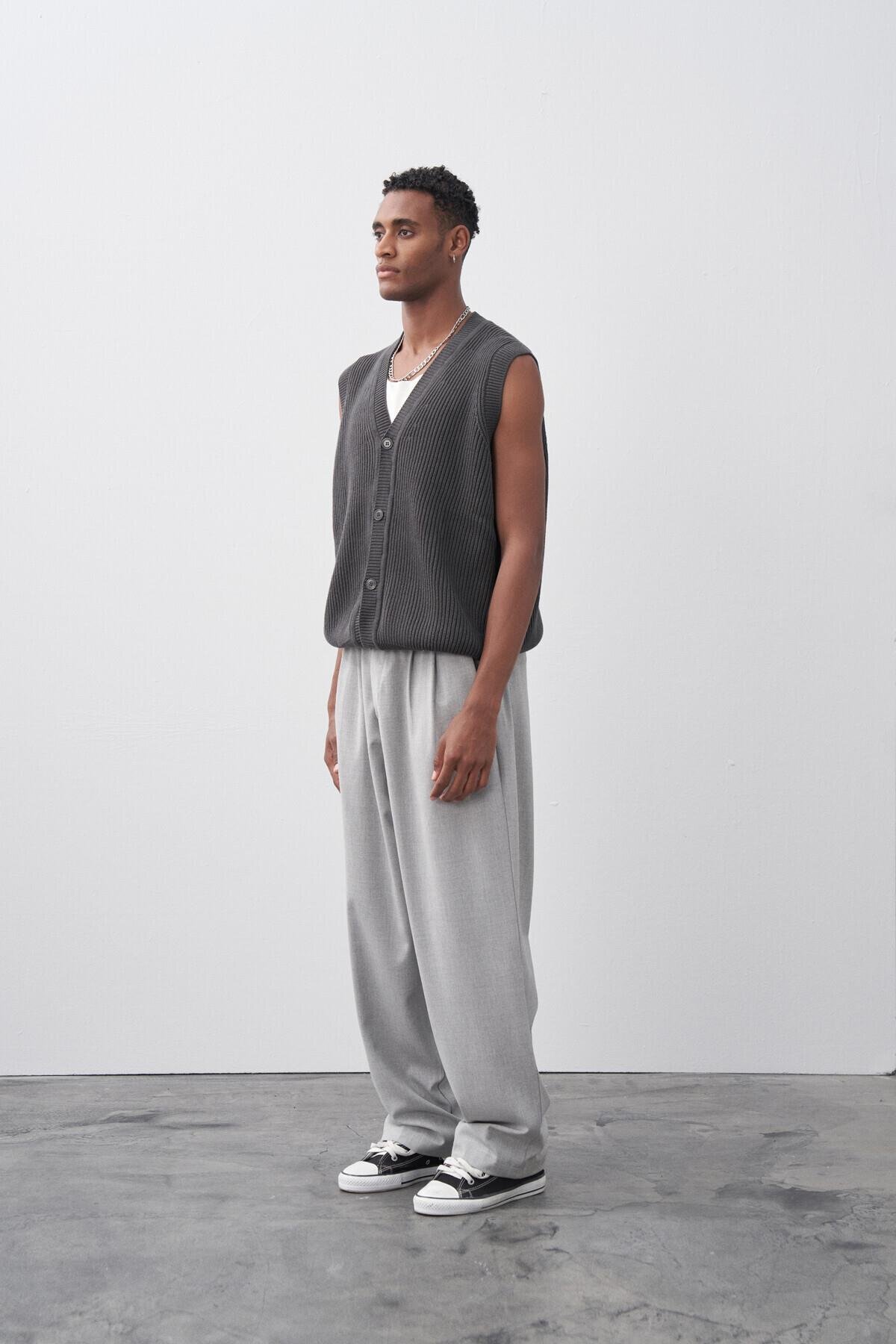 VAMOSCLO Baggy Fit Kumaş Pantolon Açık Gri görsel 8