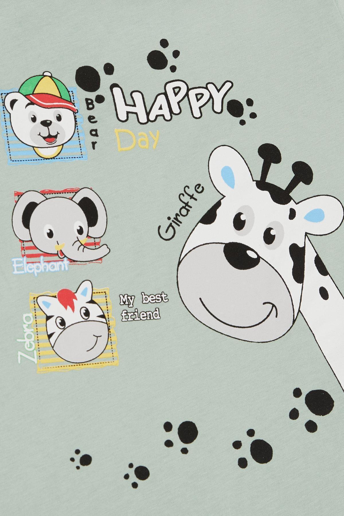 Breeze Erkek Bebek Tişört Sevimli Hayvancıklar Baskılı 9 Ay-3 Yaş, Mint Yeşili fotoğrafı 5 (önizleme)