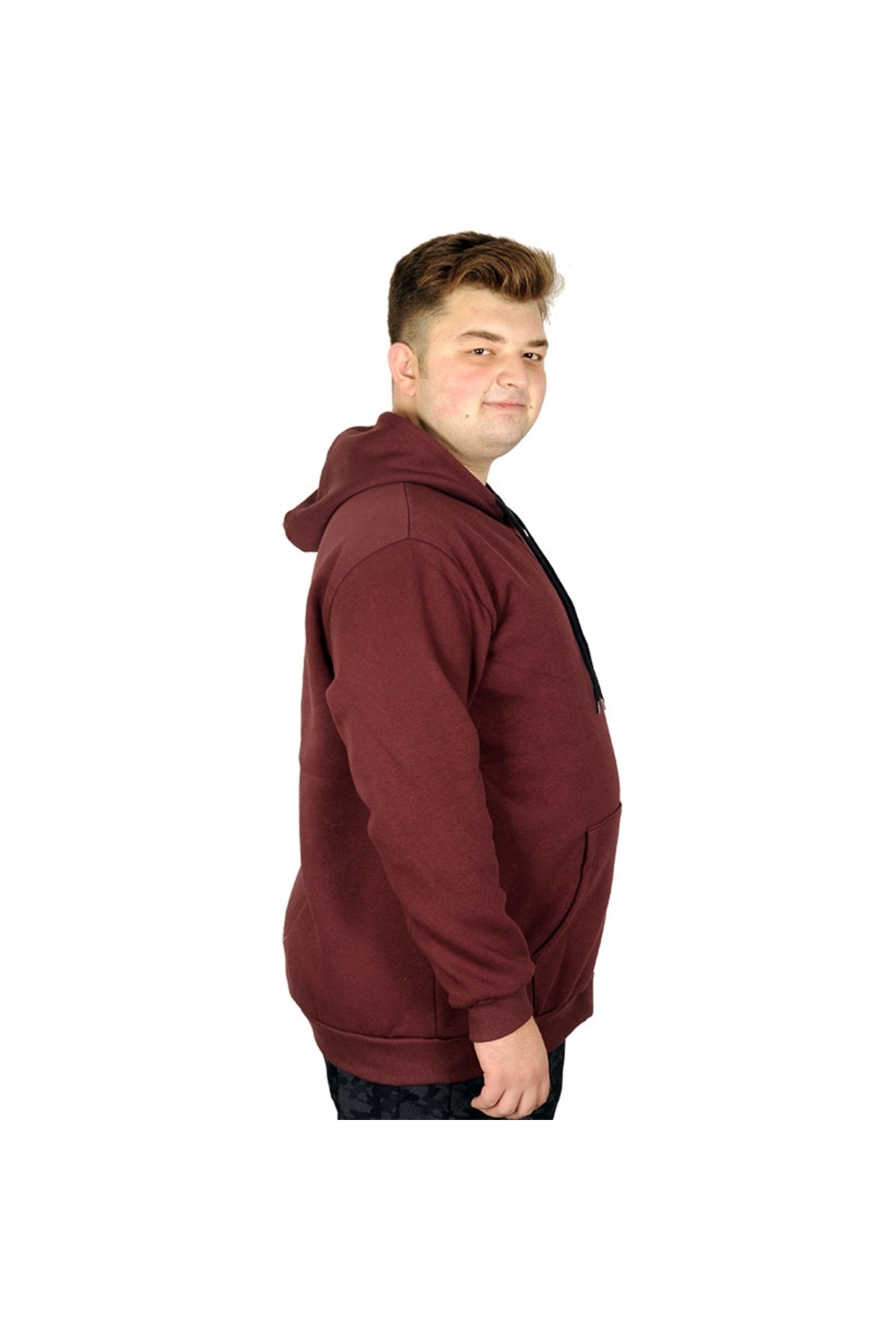 ModeXL Mode Xl Erkek Sweatshirt Kapşonlu Zippered Basic 20543 Mürdüm görsel 3