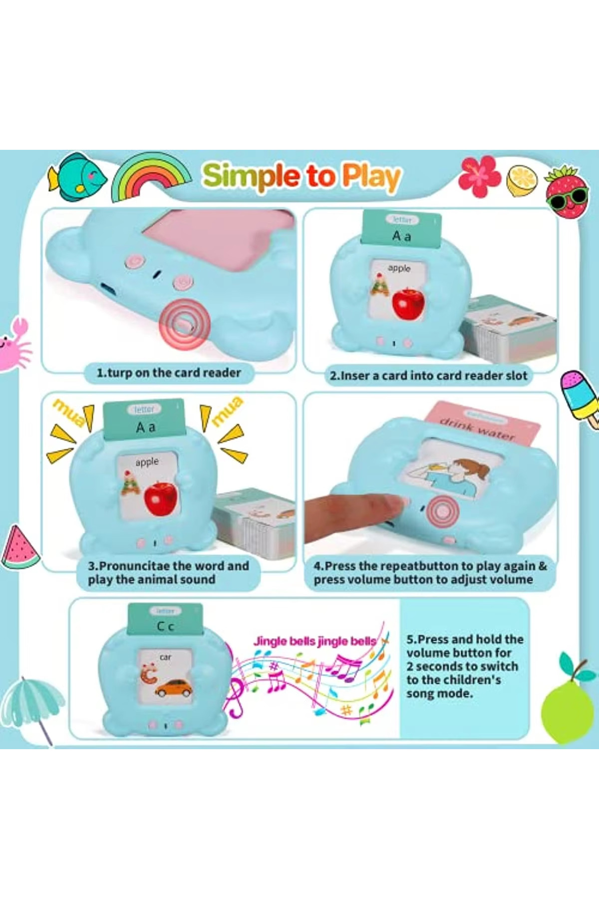 Choice1 Blue-224 Talking Flash Cards Early Educational Toys Baby Boys Girls Preschool Learning Reading Mach