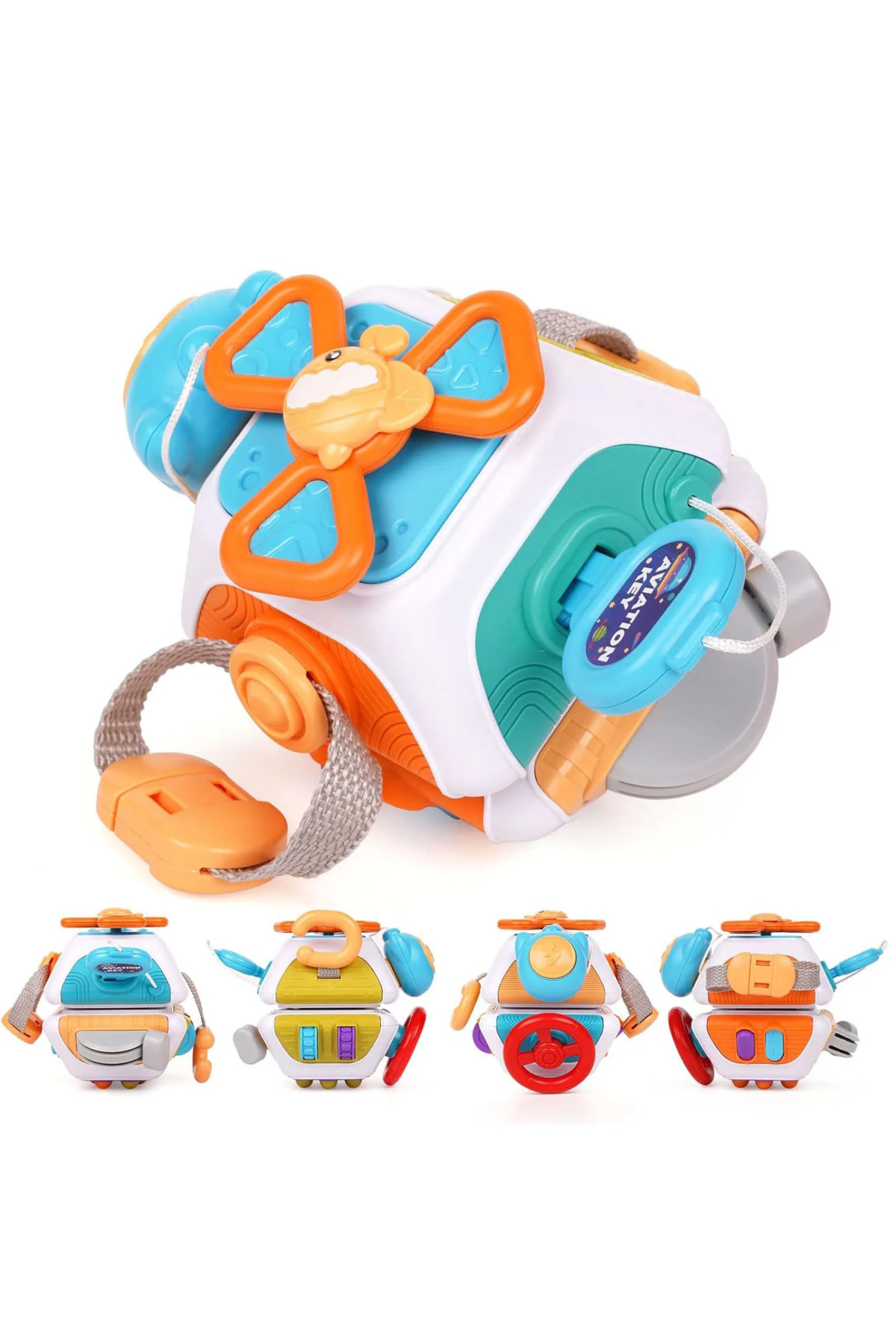 یک مکعب اسباببازی حسی مونتهسوری «بیبی بیزی بورد» برای خردسالان، فعالیتهای آموزشی و یادگیری، مناسب برای سفر.