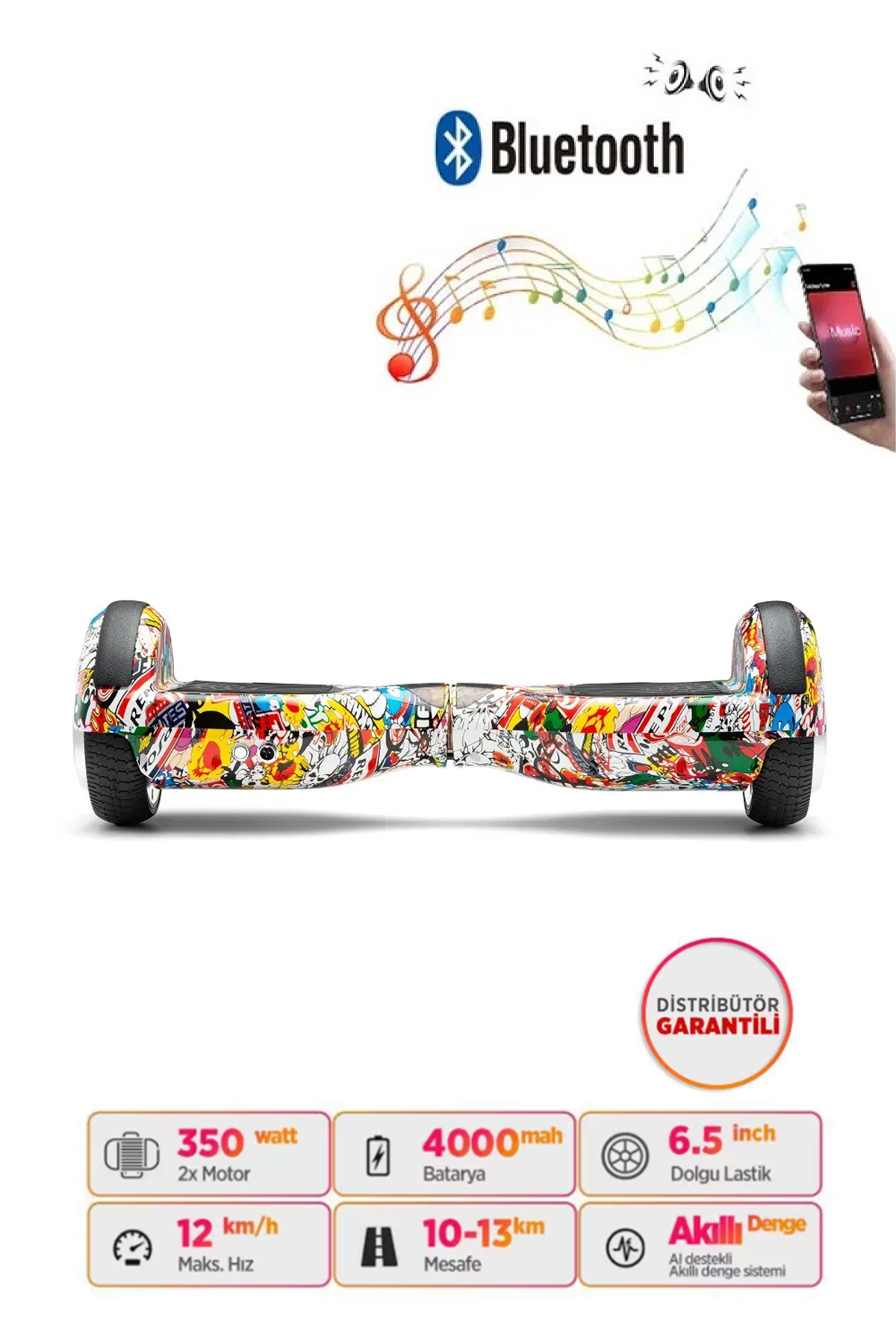 Electric Skateboard Hoverboard 6.5 Inch Graffiti with Bluetooth Speaker D19