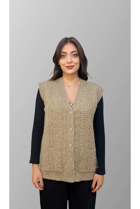 Mako Anne Yeleği V Yaka Düğmeli Cepli Yelek TirikoAkrilik