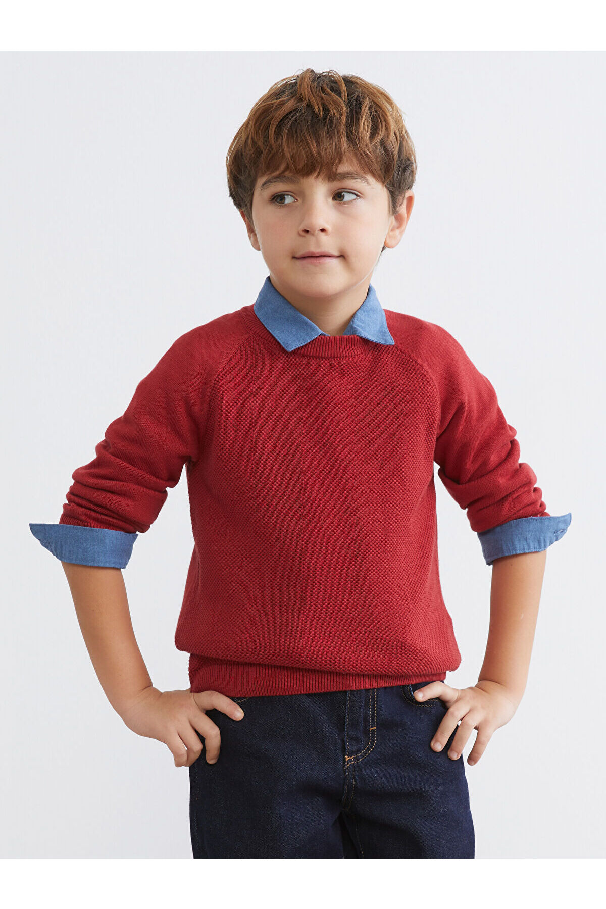 LC Waikiki Elsiva Collection Bordo Erkek Çocuk Basic Triko Kazak fotoğrafı 3 (önizleme)