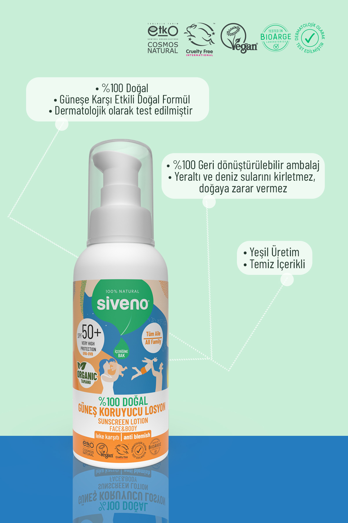 Siveno %100 Doğal ve Organik Tamanu Yağlı Güneş Losyonu Mineral Filtreli Tüm Aile Için 50 Spf 100 ml fotoğrafı 7 (önizleme)