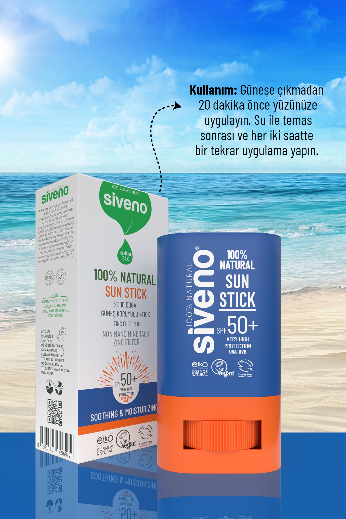 Siveno %100 Doğal Stick Güneş Koruyucu Mineral Filtreli Renkli Ton Eşitleyici Hassas SPF50+ UVA UVB 15 gr fotoğrafı 6 (önizleme)