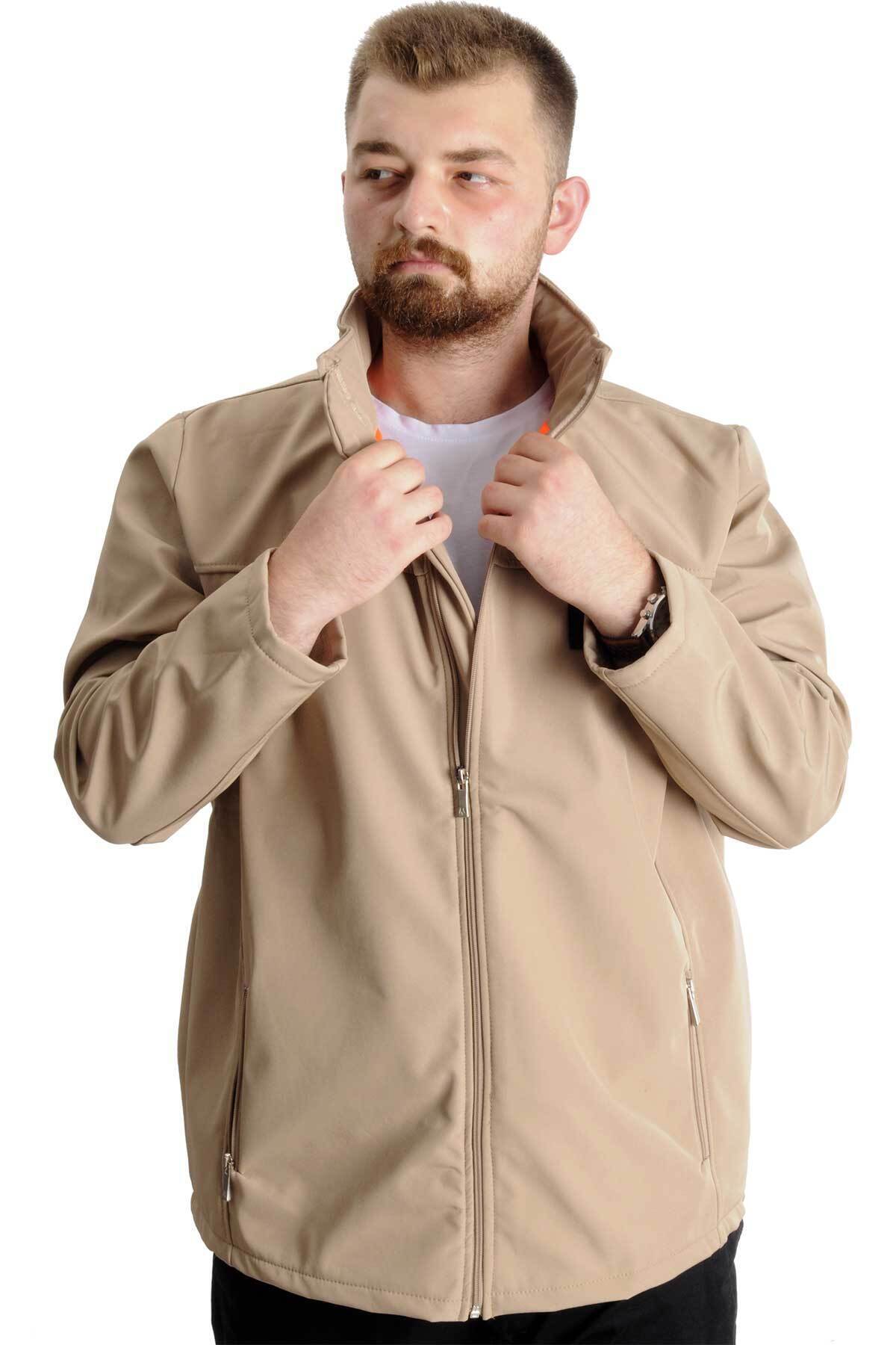 ModeXL Mode Xl Büyük Beden Erkek Mont Waterproof Softshell 21232 Bej görsel 4