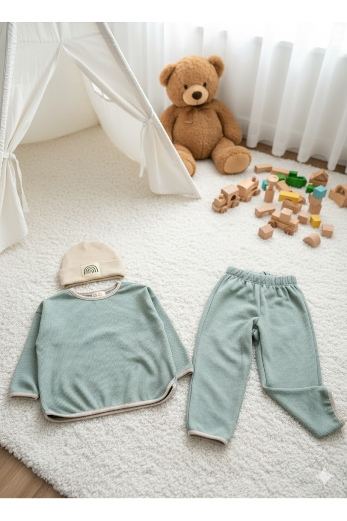 Kuğu Baby Unisex Waffle Bereli Üçlü Takım fotoğrafı 4 (önizleme)