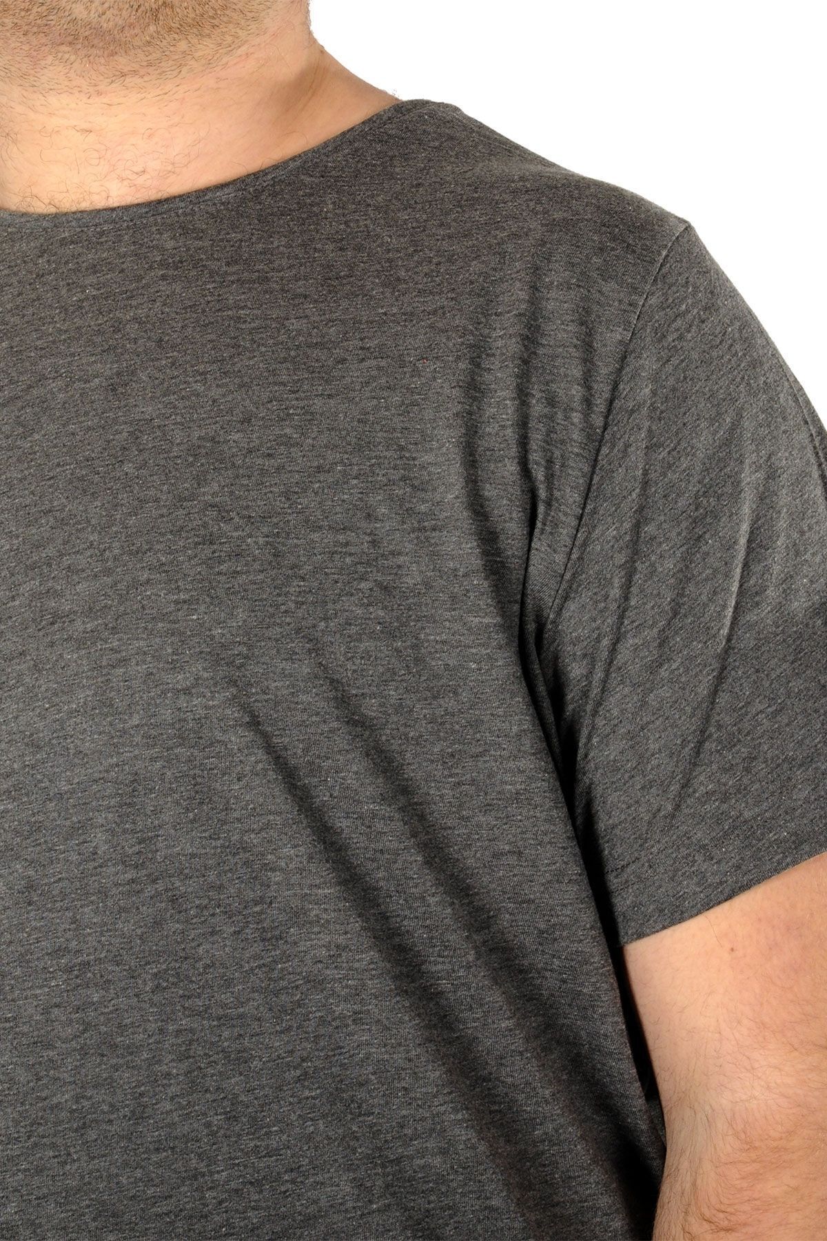 ModeXL Büyük Beden Erkek Bisiklet Yaka Basic T-Shirt %100 Pamuk 20031 Antrasit görsel 3