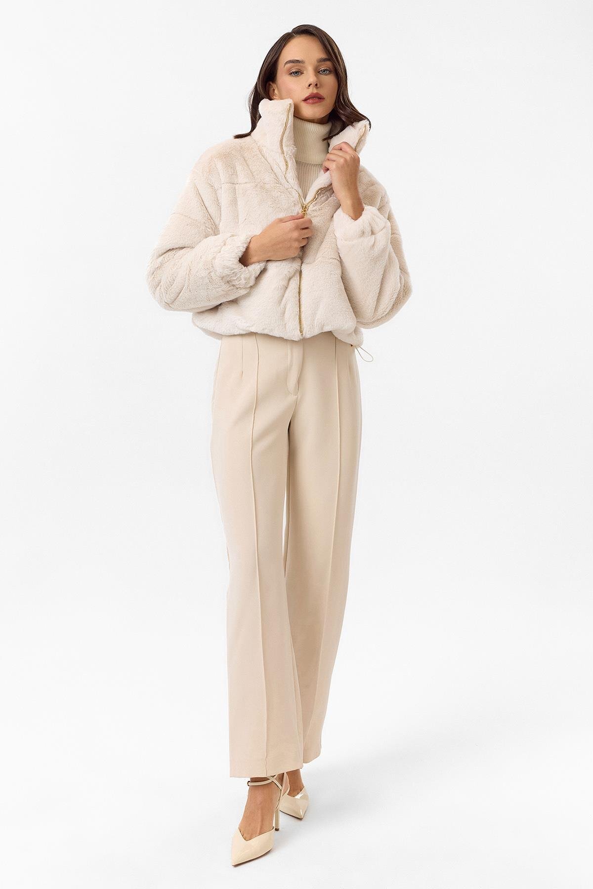 Tiffany Tomato  Fleto Cepli Kapitone Peluş Mont - Görsel 6