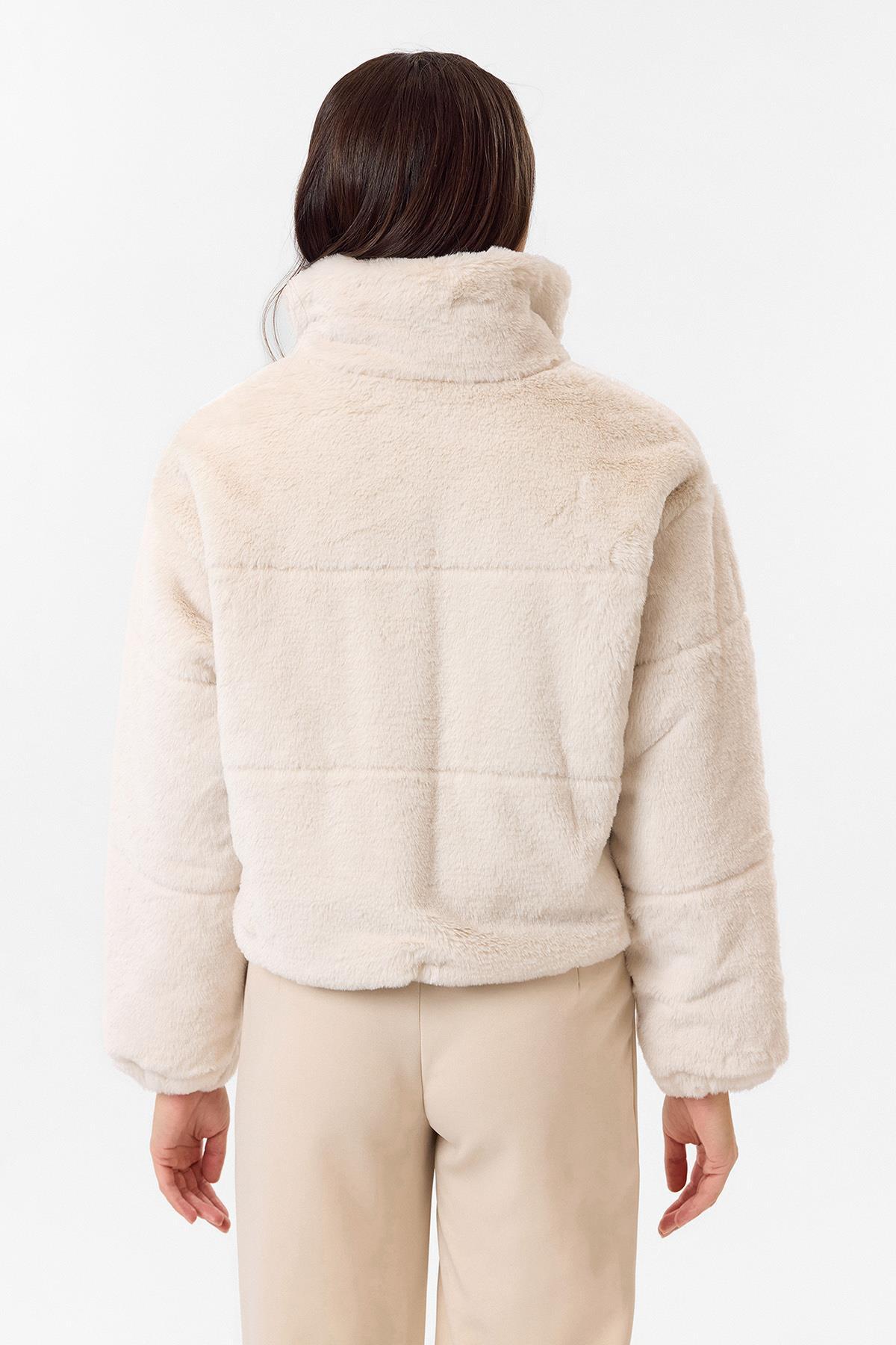 Tiffany Tomato  Fleto Cepli Kapitone Peluş Mont - Görsel 7