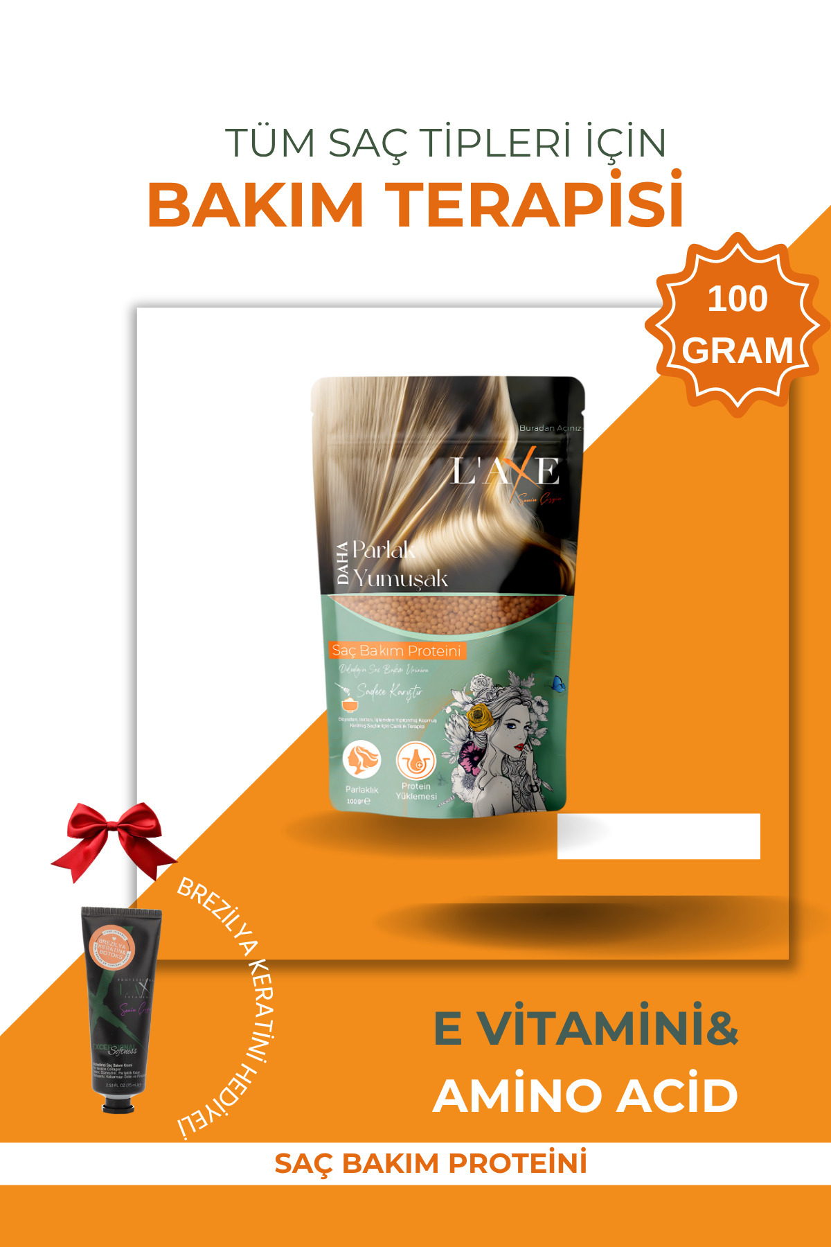 Professional Laxe İstanbul Boyadan Isıdan Yıpranmış Kopmuş Saçlara Canlılık Terapisi - Laxe Saç Bakım Proteini 100 Gram