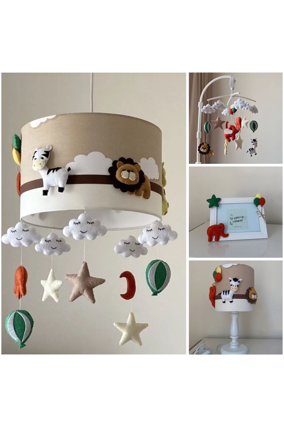 Leobabyroom Kahve Bulutlu Amazon Hayvan Figürlü Avize Abajur Çerçeve Dönence Bebek Odası Tasarım Set fotoğrafı 2 (önizleme)