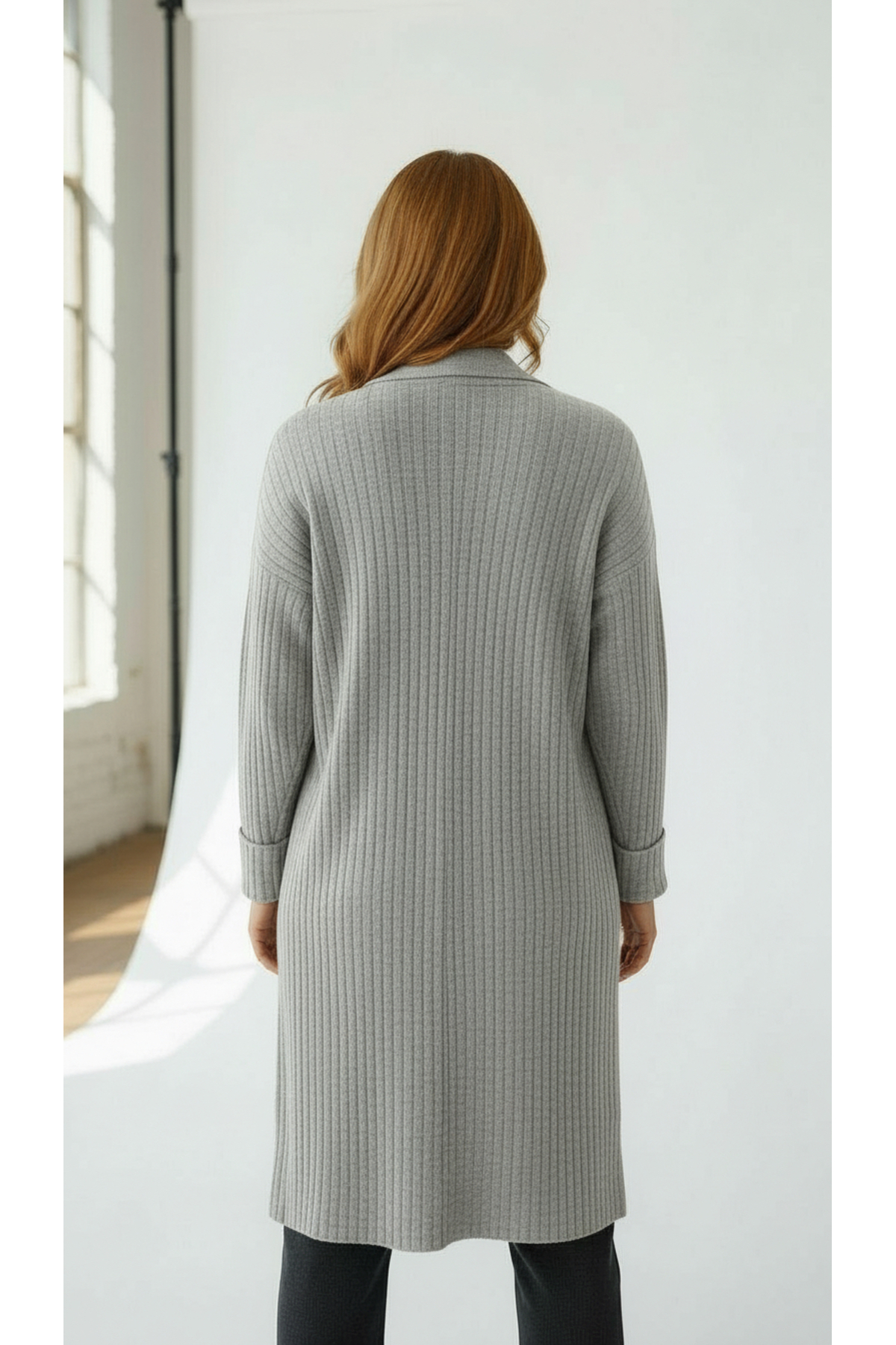 Wearified Kadın Şal Yaka Oversize Uzun Triko Hırka görsel 2