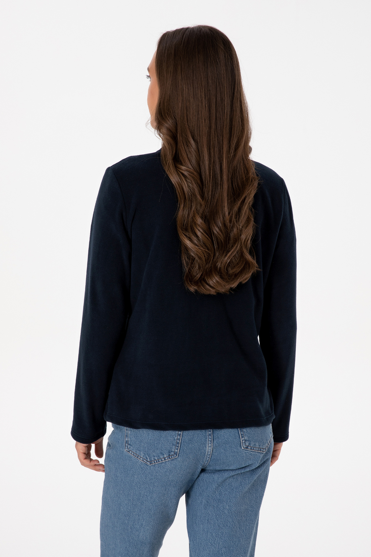 U.S. Polo Assn.  Kadın Lacivert Fermuarlı Dik Yaka Polar Sweatshirt 50316729-VR059 - Görsel 5