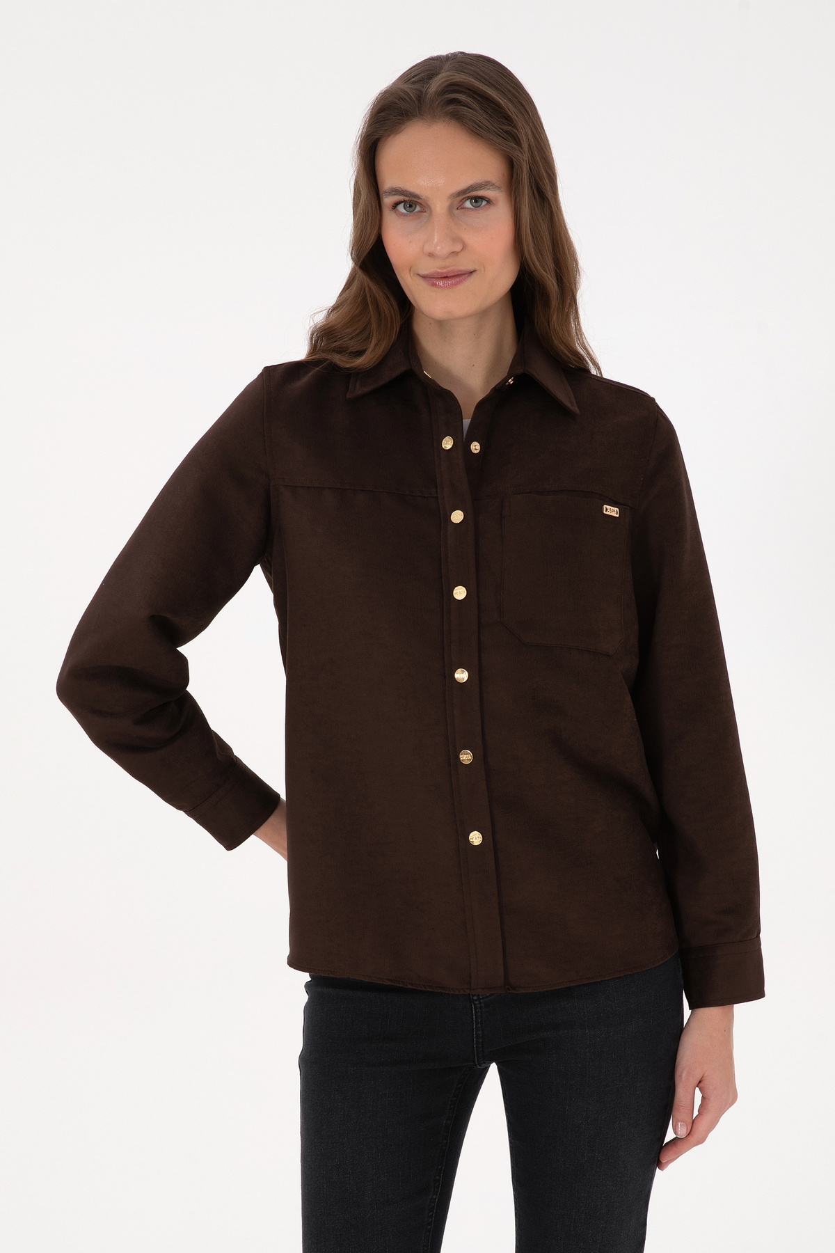 U.S. Polo Assn. Kadın Kahverengi Uzun Kollu Gömlek 50317242-VR029