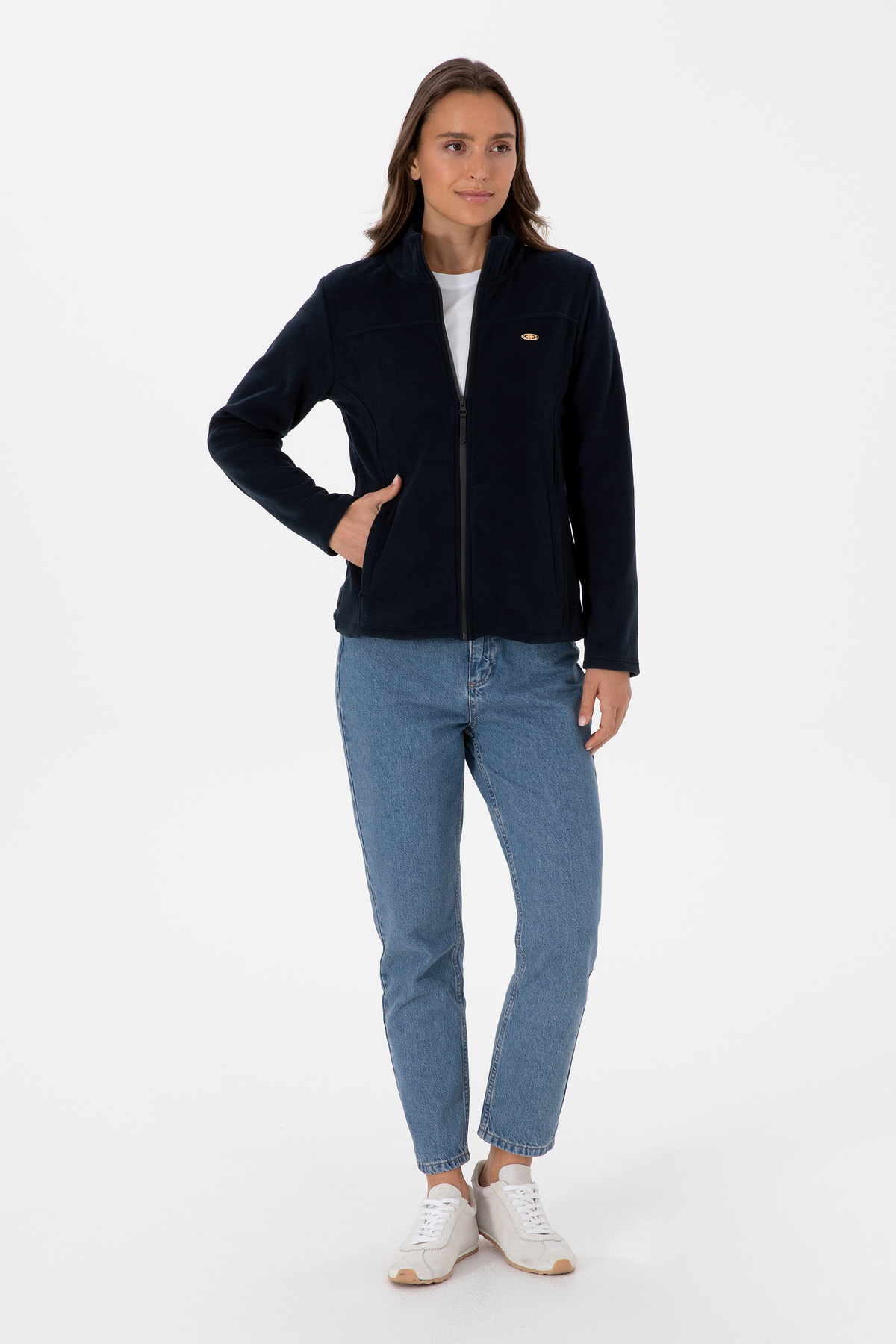 U.S. Polo Assn.  Kadın Lacivert Fermuarlı Dik Yaka Polar Sweatshirt 50316729-VR059 - Görsel 4