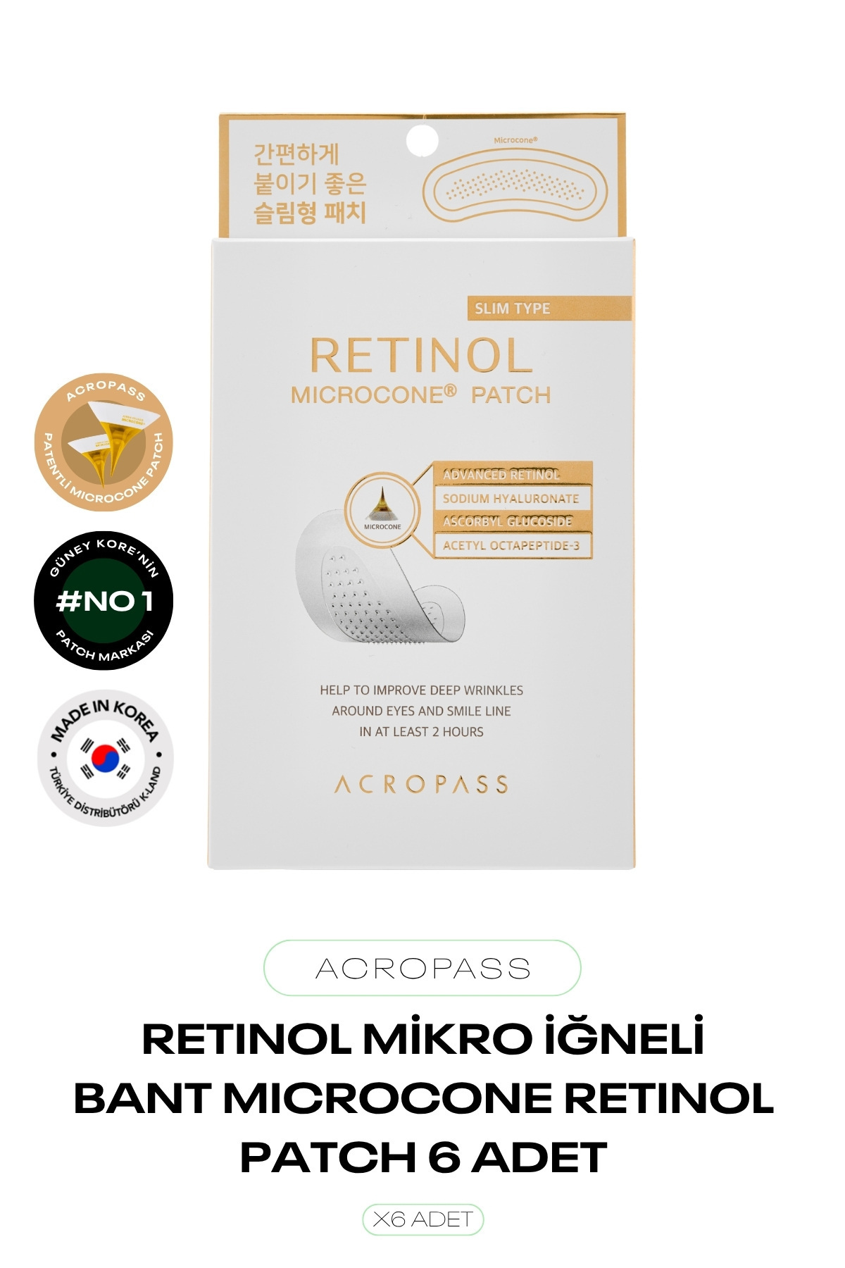 ACROPASS Retinol Mikro İğneli Bant Göz Altı ve Nazolabial Çizgiler İçin Retinol Slim Patch