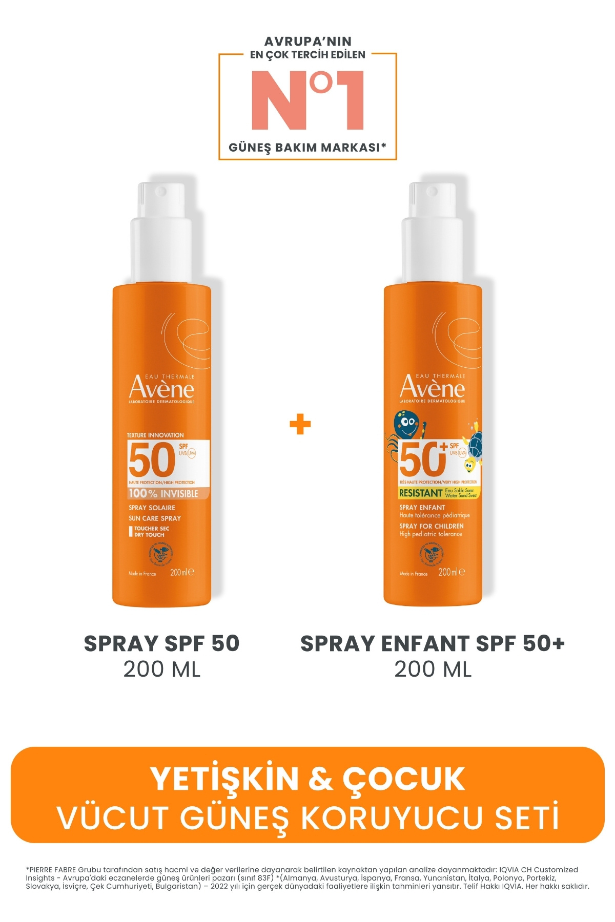 Avene Yetişkin & Çocuk Vücut Güneş Koruyucu Seti (Spray Spf 50 200 ML + Spray Enfant Spf 50+ 200 ML)