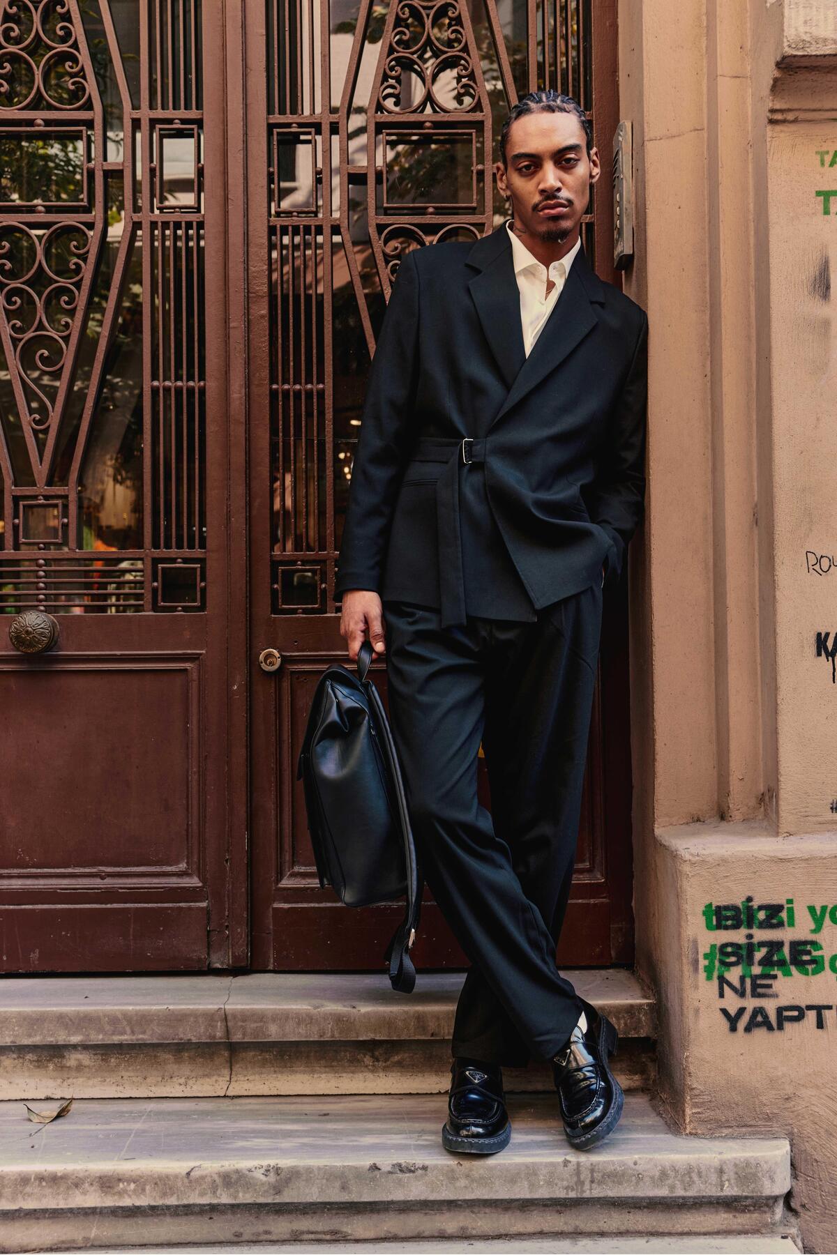 ablukaonline  Erkek Kemerli Oversize Takım Elbise Siyah - Görsel 4