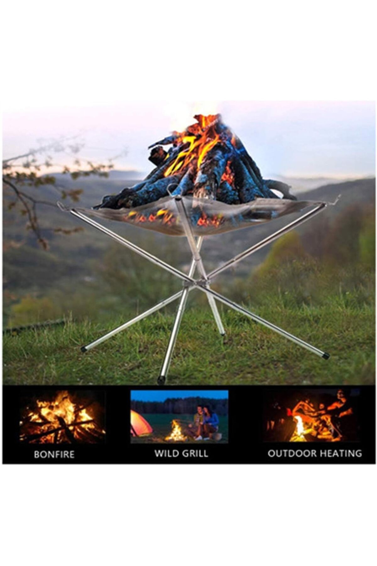 موقد نار خارجي محمول مقاس 11.5 بوصة، موقد نار قابل للطي مصنوع من شبكة من الفولاذ المقاوم للصدأ لحرق الحطب للتخييم