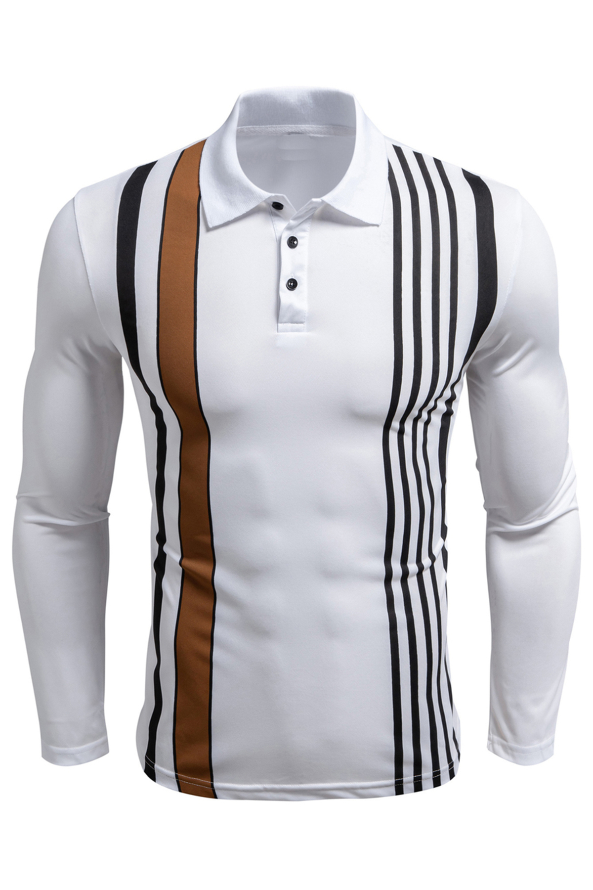 Take Two By Styli Men Striped Long Sleeve Polo Shirt