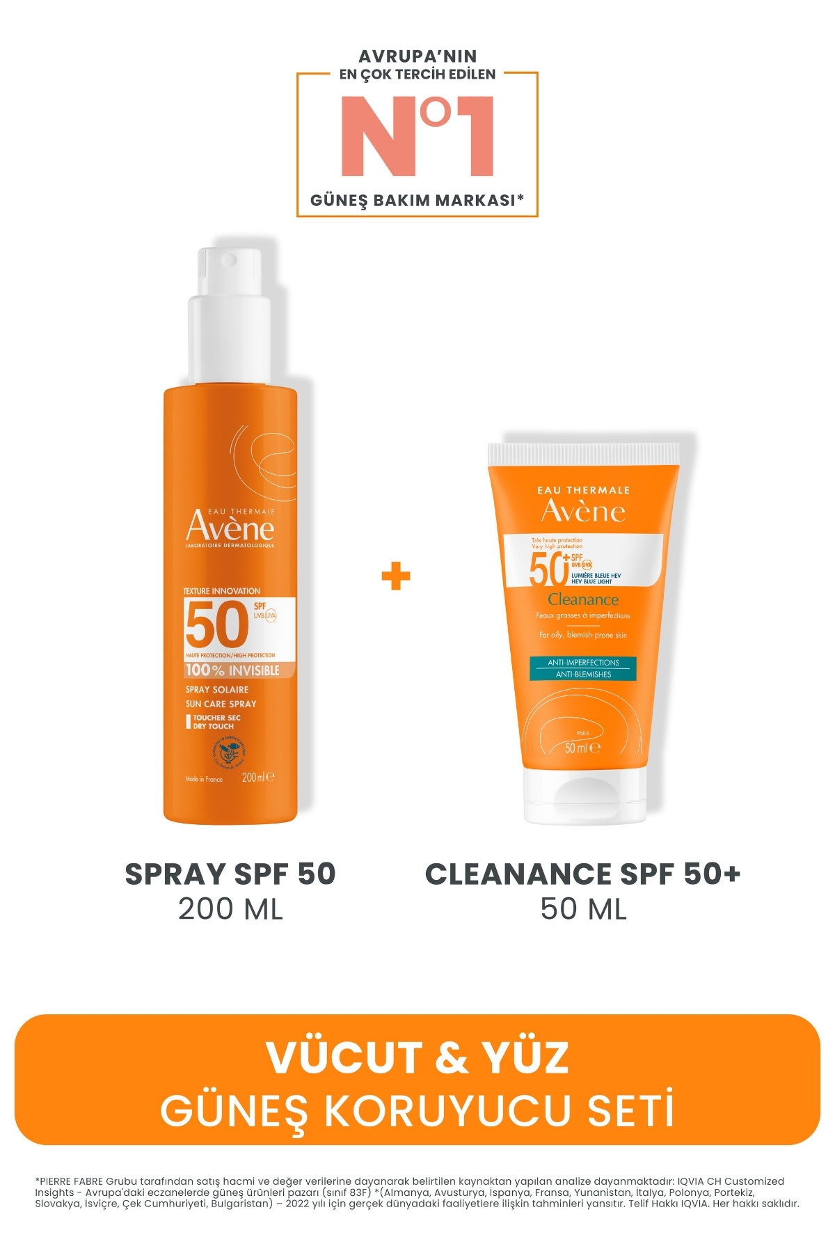 Avene Vücut & Yüz Güneş Koruyucu Seti (Spray SPF 50 200 ML + Cleanance Spf 50+ 50 ML)