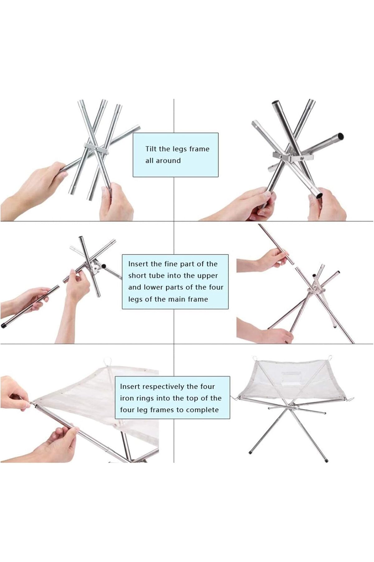 موقد نار خارجي محمول مقاس 11.5 بوصة، موقد نار قابل للطي مصنوع من شبكة من الفولاذ المقاوم للصدأ لحرق الحطب للتخييم