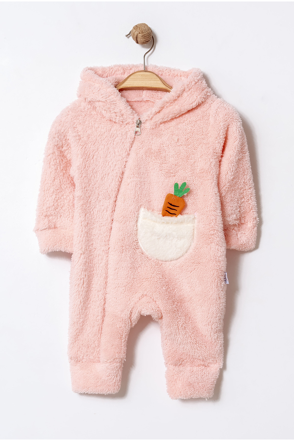 Chicsy Baby Unisex Bebek Kapüşonlu Havuç Cepli Peluş Tulum