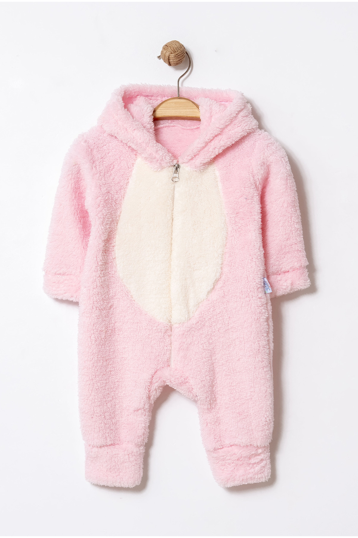Chicsy Baby Unisex Bebek Kapüşonlu Tavşan Desenli Peluş Tulum