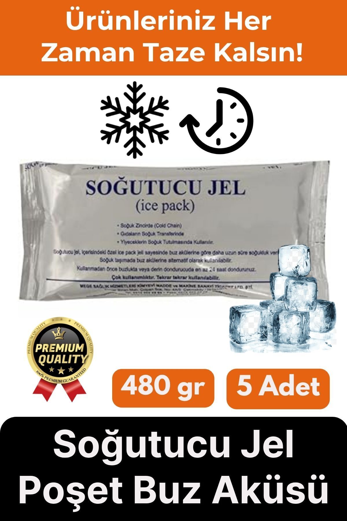Svein Premium Güvenli Dayanıklı Malzeme Yolculuk Seyahat Yiyecek Soğutucu Jel Poşet Buz Aküsü 480gr 5 Adet