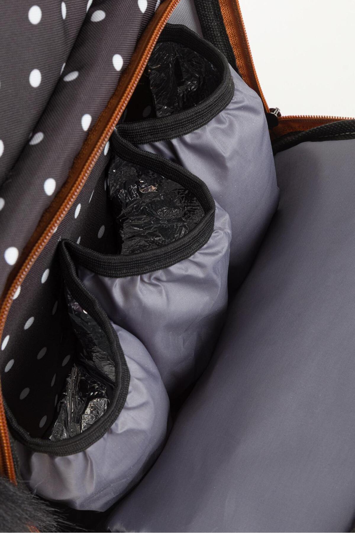 Disanuva Siyah Puantiyeli Termos Gözlü Anne Bebek Bakım Sırt Çantası | Çok Gözlü Organizer-Ponponlu fotoğrafı 7 (önizleme)