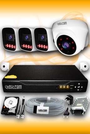 Elitcam 4 Kameralı Süper 1 İç Kamera Set 320 GB 5 MP 2K Net Gece Görüşlü Güve...