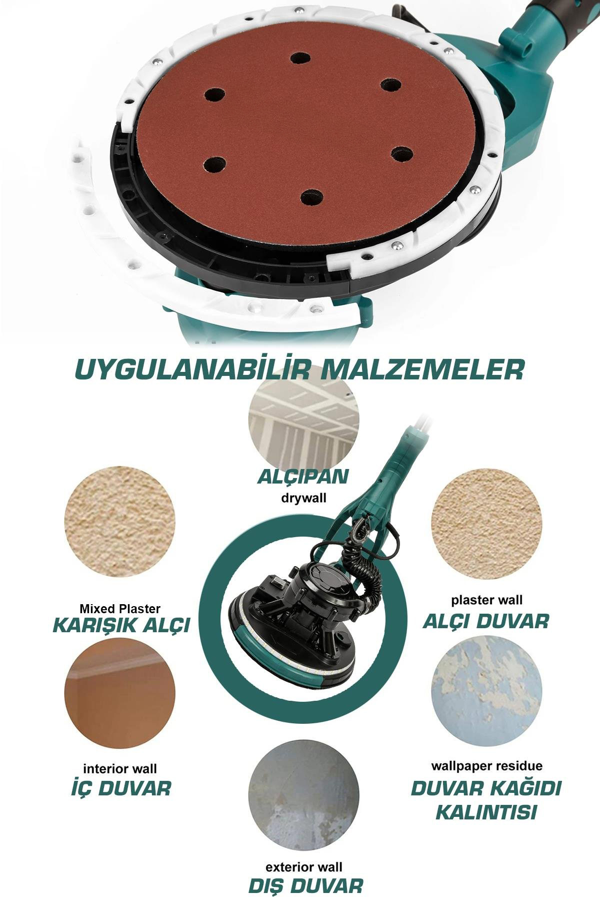 STAHLKRAFT 850w Alçıpan Duvar Zımpara Makinası 360° Ledli Toz