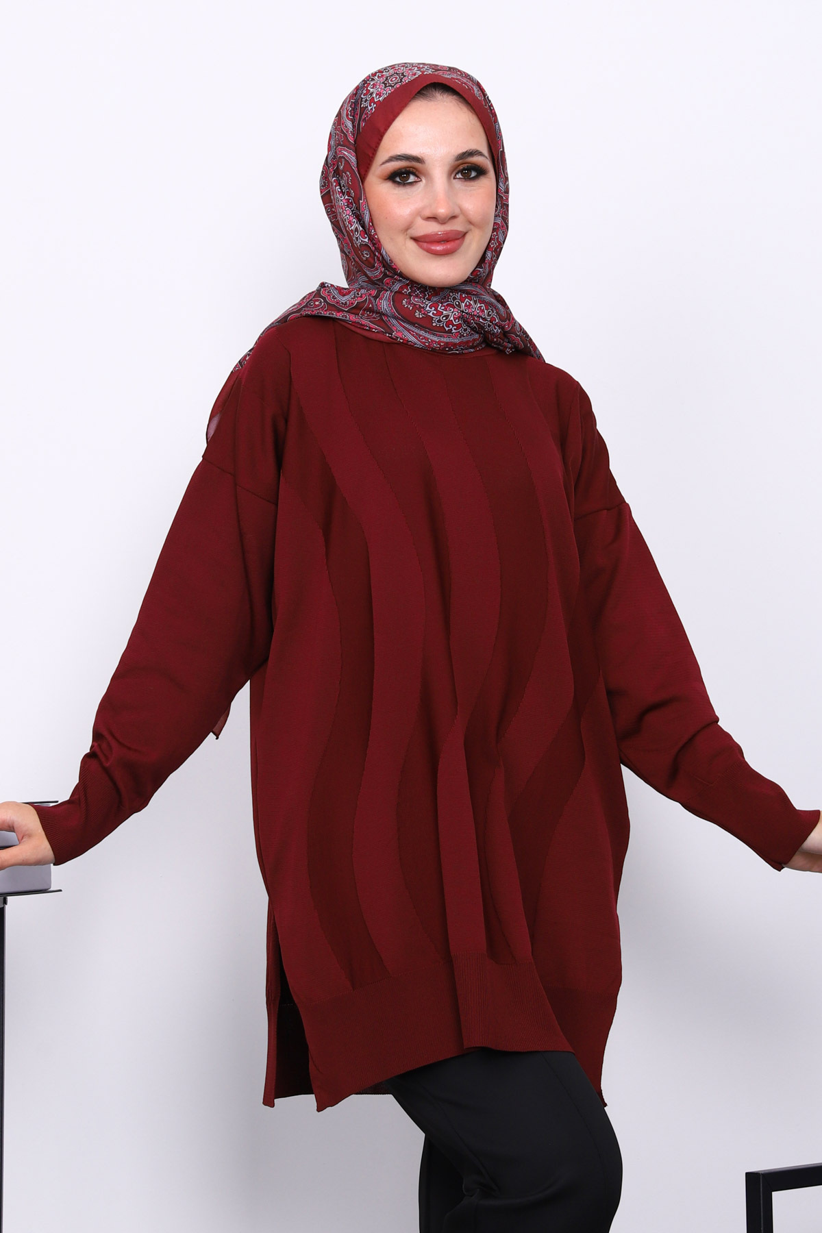 İmajButik Bordo Bisiklet Yaka Soğuk İplik Triko Tunik