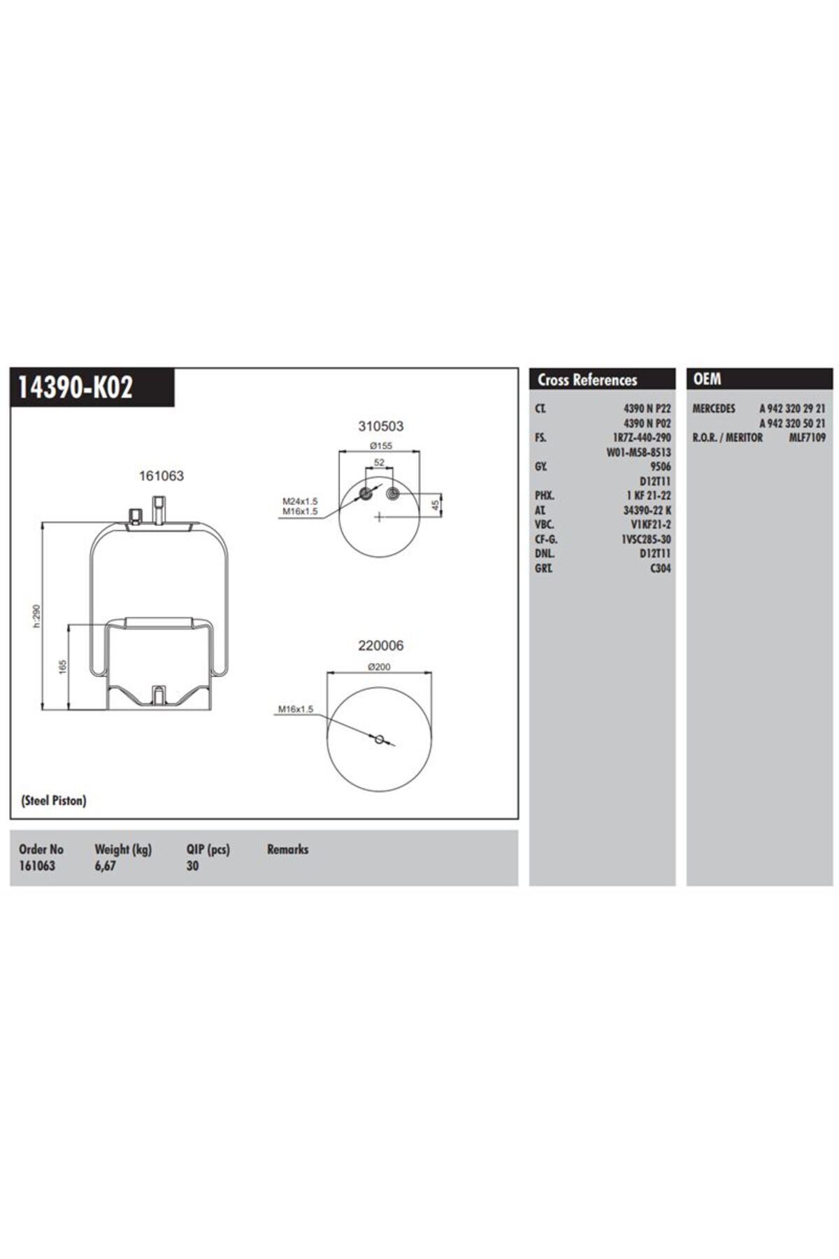 CONNECT Dorse Truck Komple Metal Pistonlu Komple Metal Pistonlu Mercedes Benz Ror Dorse - MD 14390-K