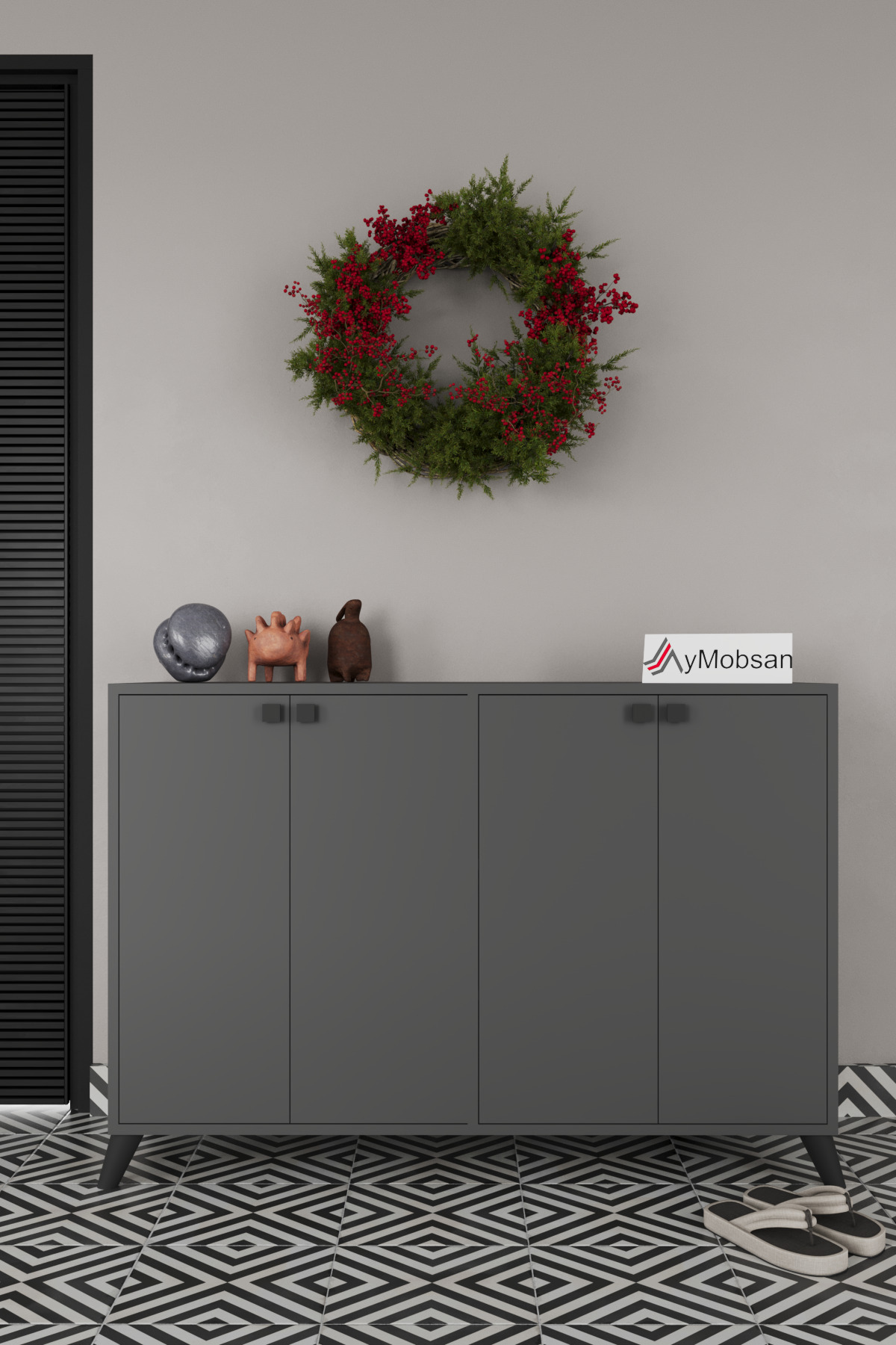 AYMOBSAN Artemis 4 Kapaklı 3 Raflı Ayakkabılık Antrasit