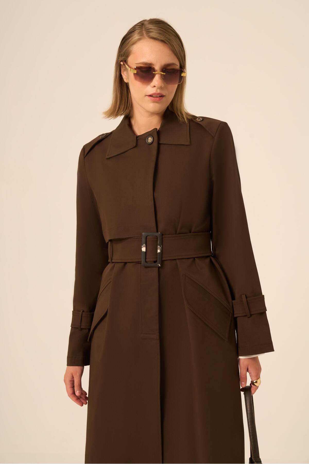 FTZ WOMEN  Kadın Trenç Kaban Acı Kahve 31211 - Görsel 4