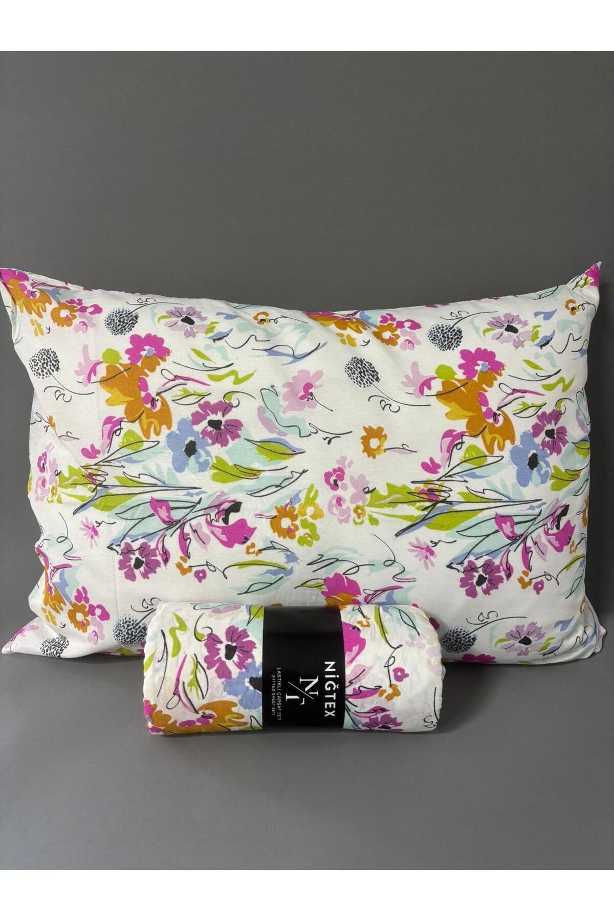 NURLATEX Desenli Çift Kişilik Lastikli Çarşaf Takımı (+2Yastık Kılıfı)