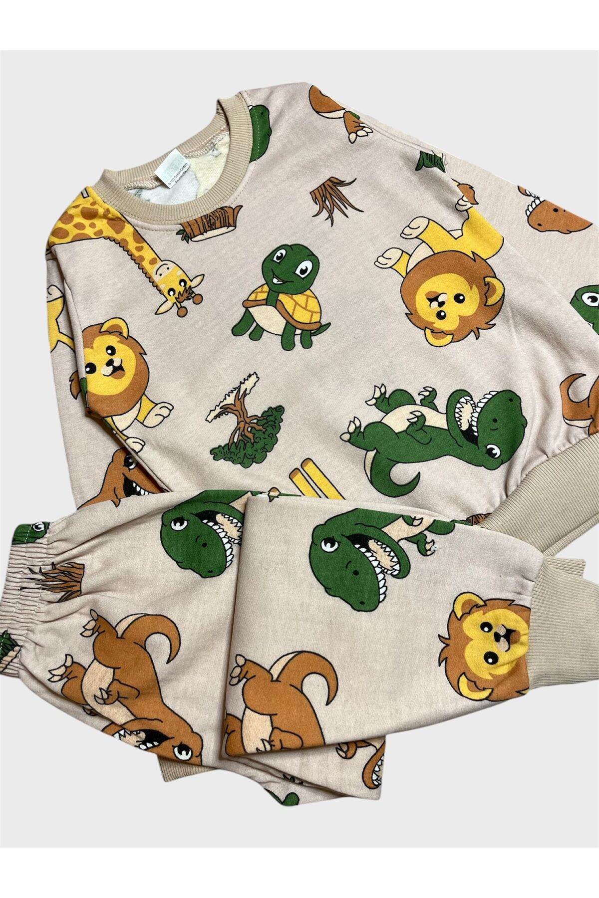 ALİŞ KİDS Erkek Çocuk Pamuklu Şardonlu Bej Rengi Safari Desenli Uzun Kollu Kışlık Pijama Takımı fotoğrafı 4 (önizleme)