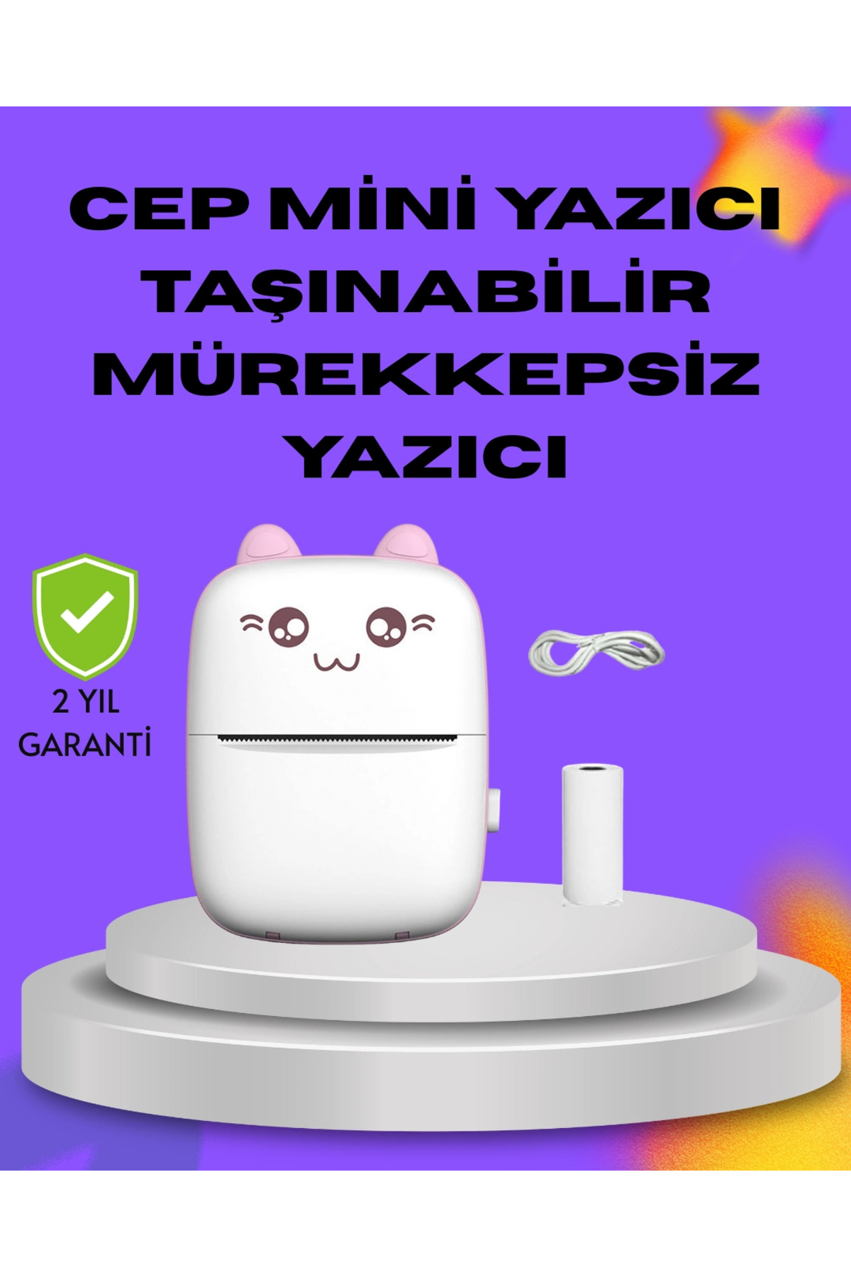 TeknomAVM Kablosuz Mini Cep Yazıcısı Bluetooth Destekli 1200mAh Bataryalı