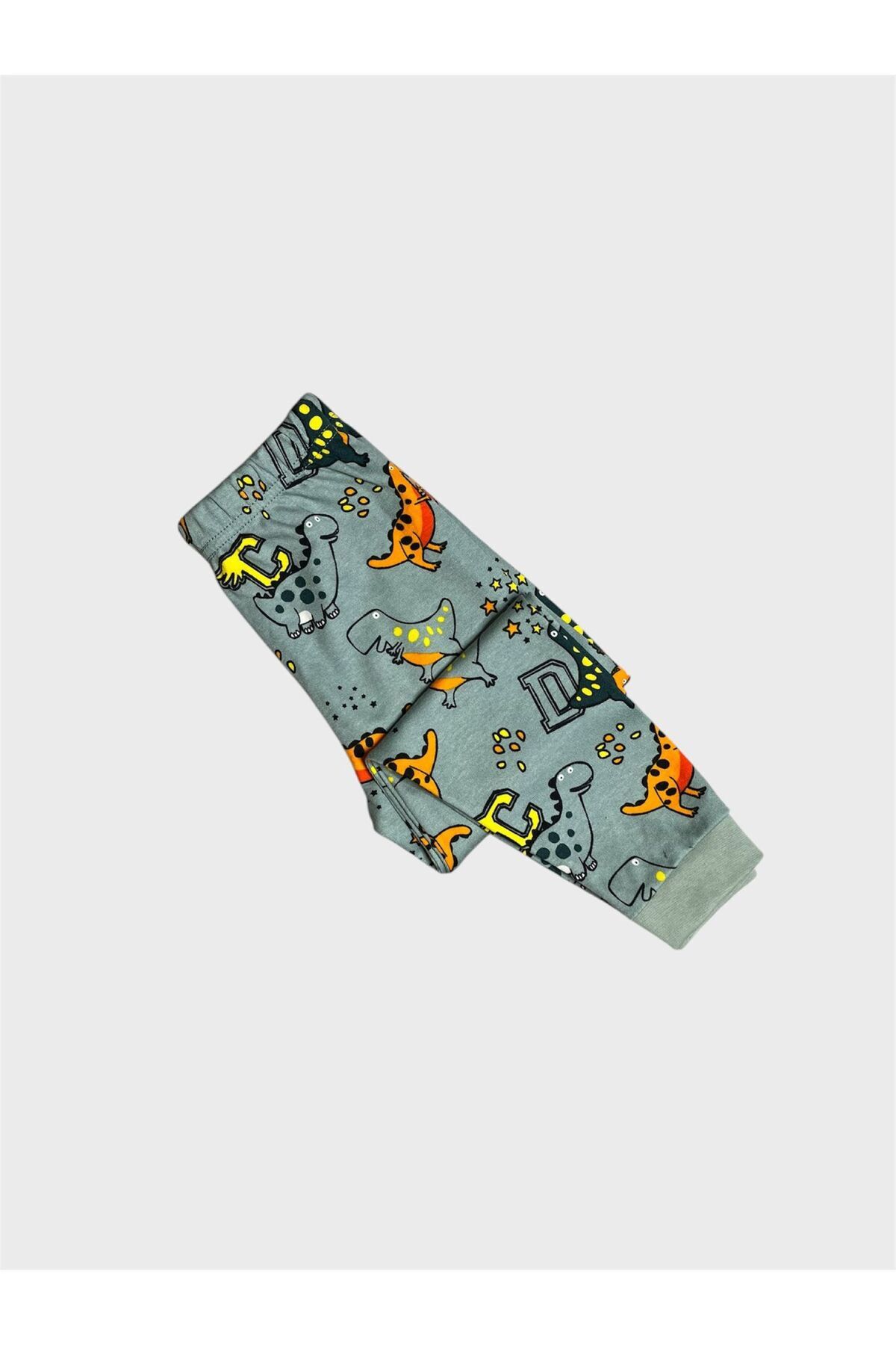 elmas kids Erkek Çocuk %100 Pamuklu Yeşil Dinozor Desenli Uzun Kollu Pijama Takımı fotoğrafı 5 (önizleme)