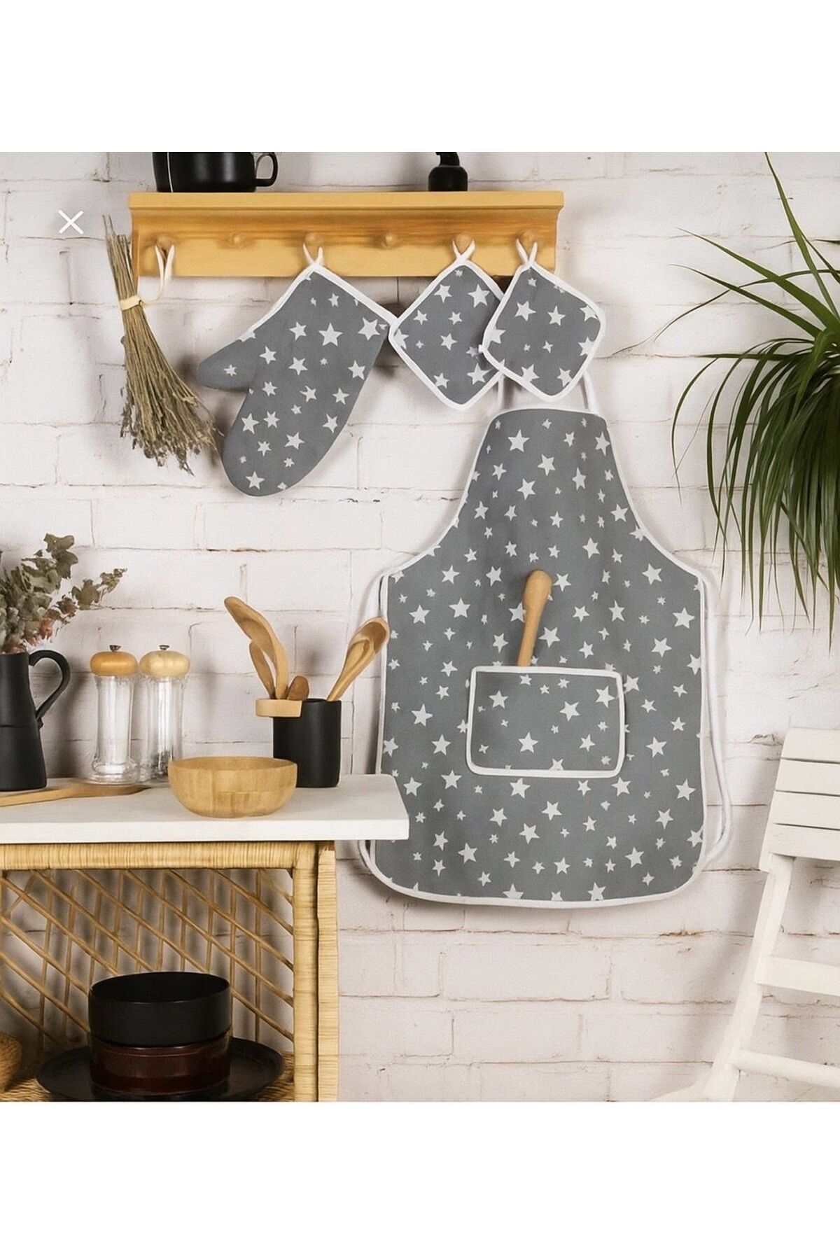 Mustgross 4 Parça Mutfak Seti & Mutfak önlüğü , Fırın Eldiveni , 2li Tutacak -Su Geçirmez