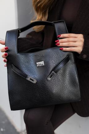 Tina İstanbul Shopper Bag Kemer Aksesuarlı Omuz Çantası Siyah