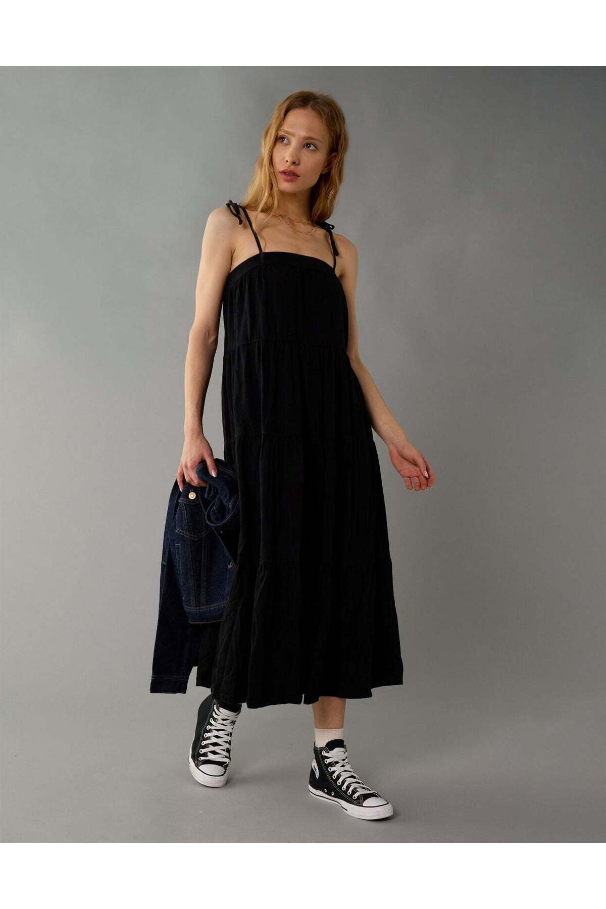 ae sunchaser knit tie shoulder maxi dress American Eagle AE Sunchaser Knit Tie Shoulder Maxi Dress- Trendyol