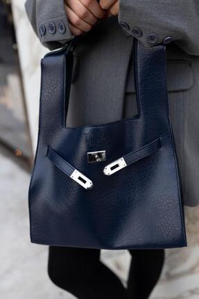 Tina İstanbul Shopper Bag Kemer Aksesuarlı Omuz Çantası Lacivert