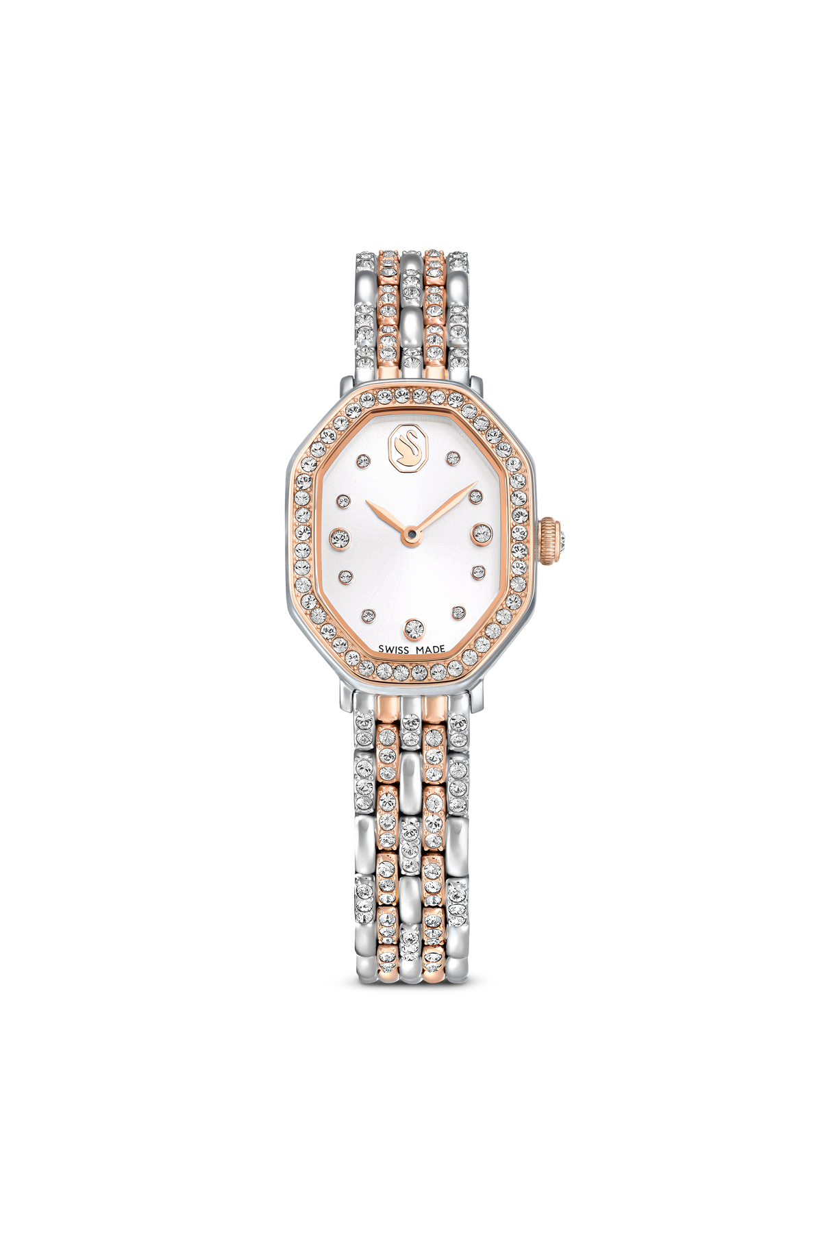 Dextera octagon Watch, Swiss Made, Metal bracelet, Silver, Pink gold finish